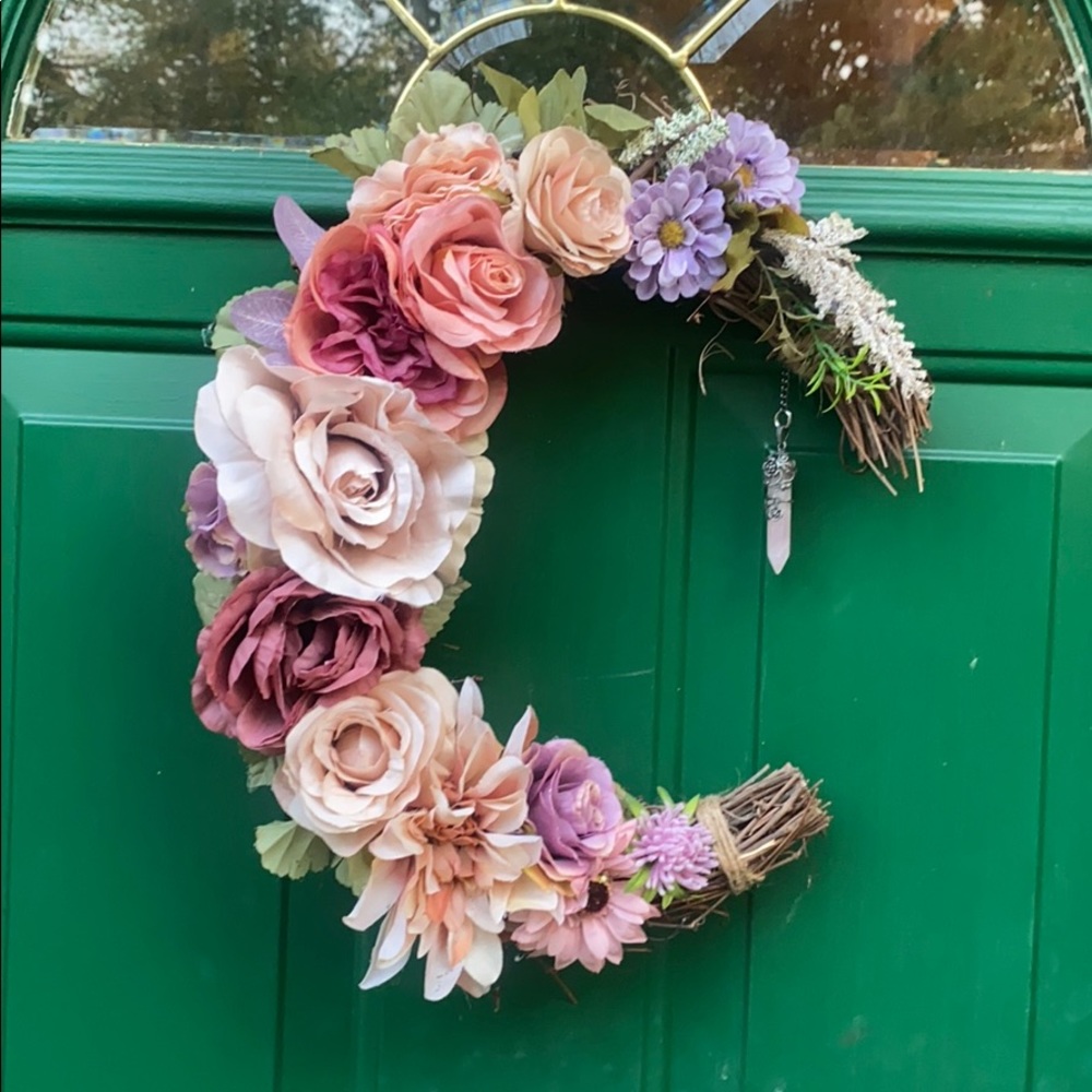 Crescent Moon Wreath with Healing Crystal